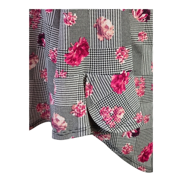 ELLE Pink Floral Houndstooth Long Sleeve Top M Stretch Blouse Workwear - Picture 4 of 9